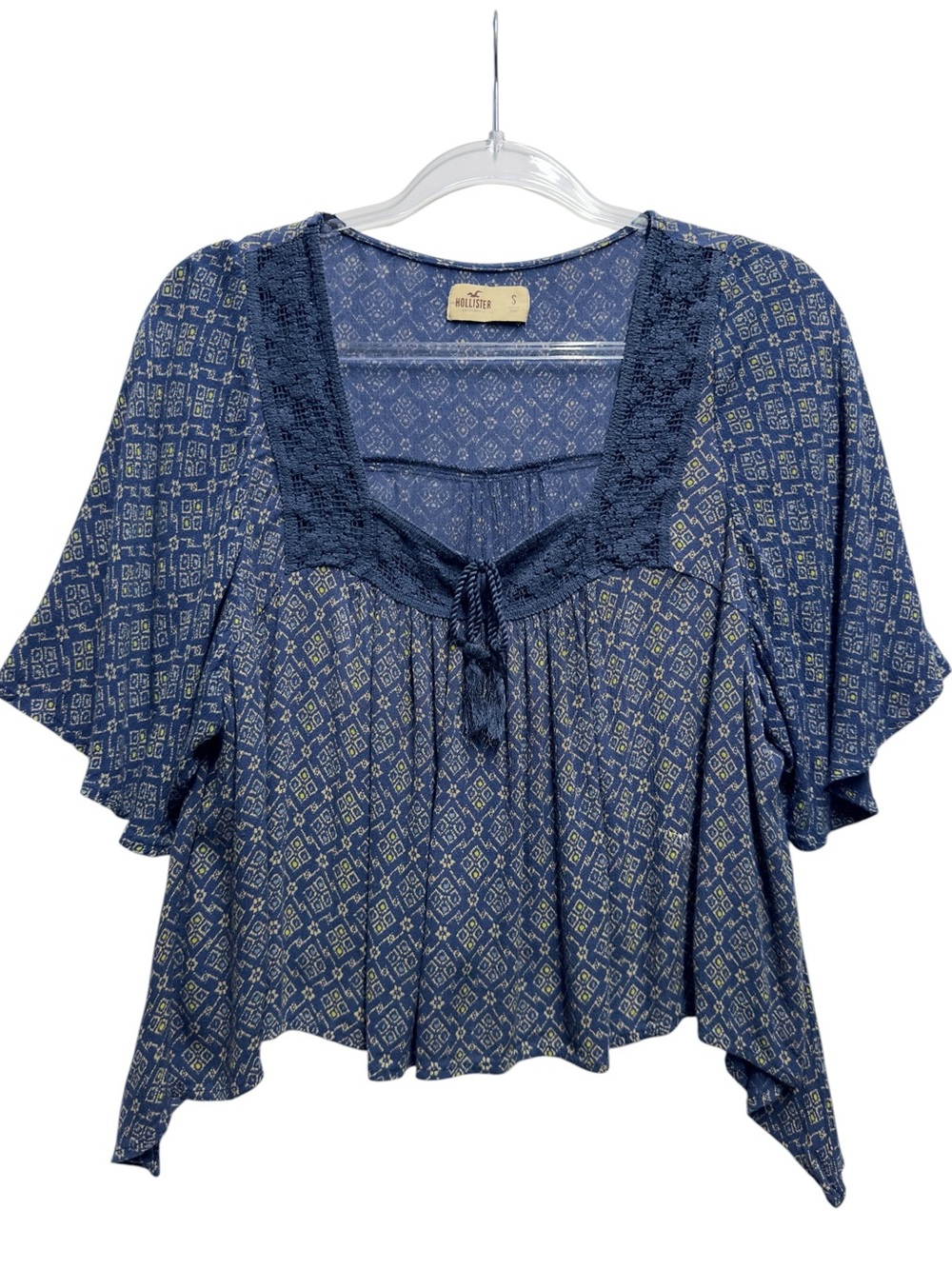 Pure Cotton Gauze Knit Crochet Tassels Rope Swing Aztec Peasant Blouse Crop Top